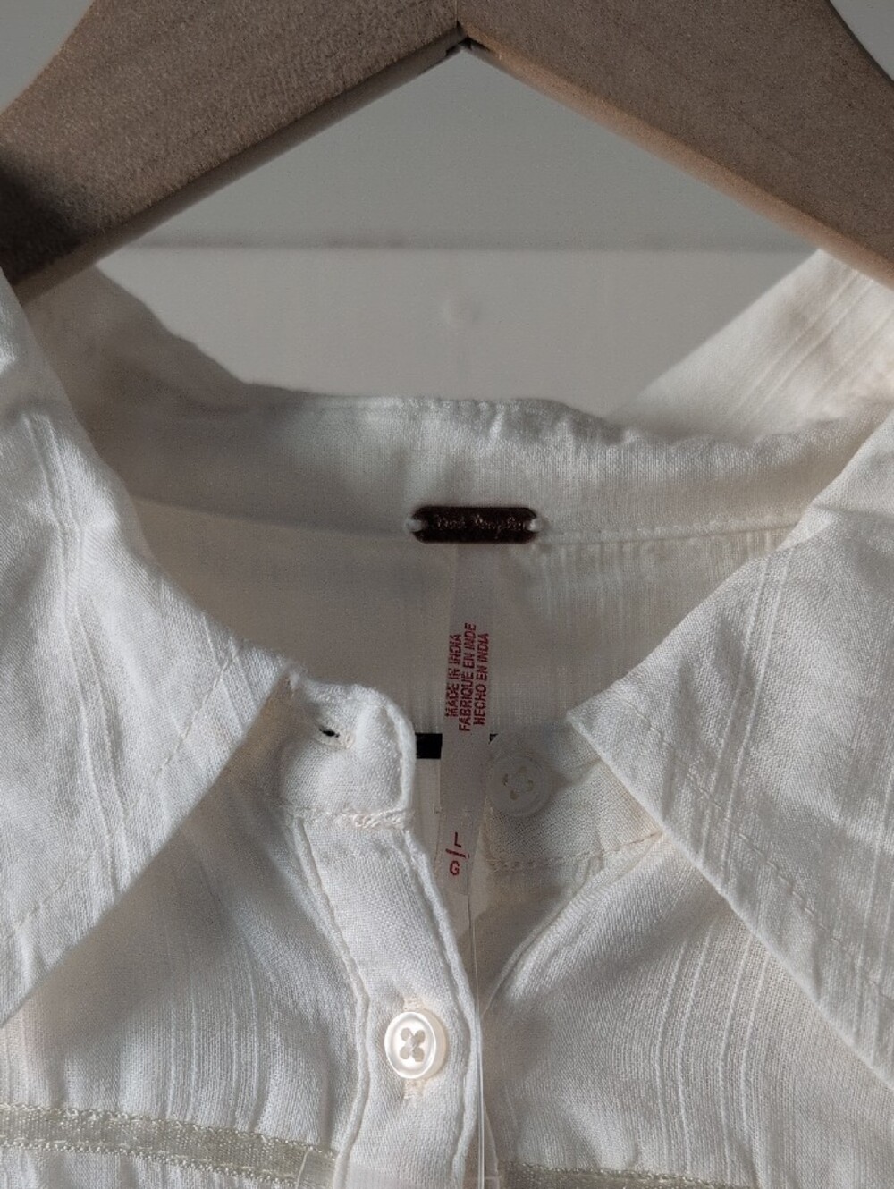 Free People Cream Ruffle-Trim Drawstring Button-Down Shirt - Picture 2 of 4